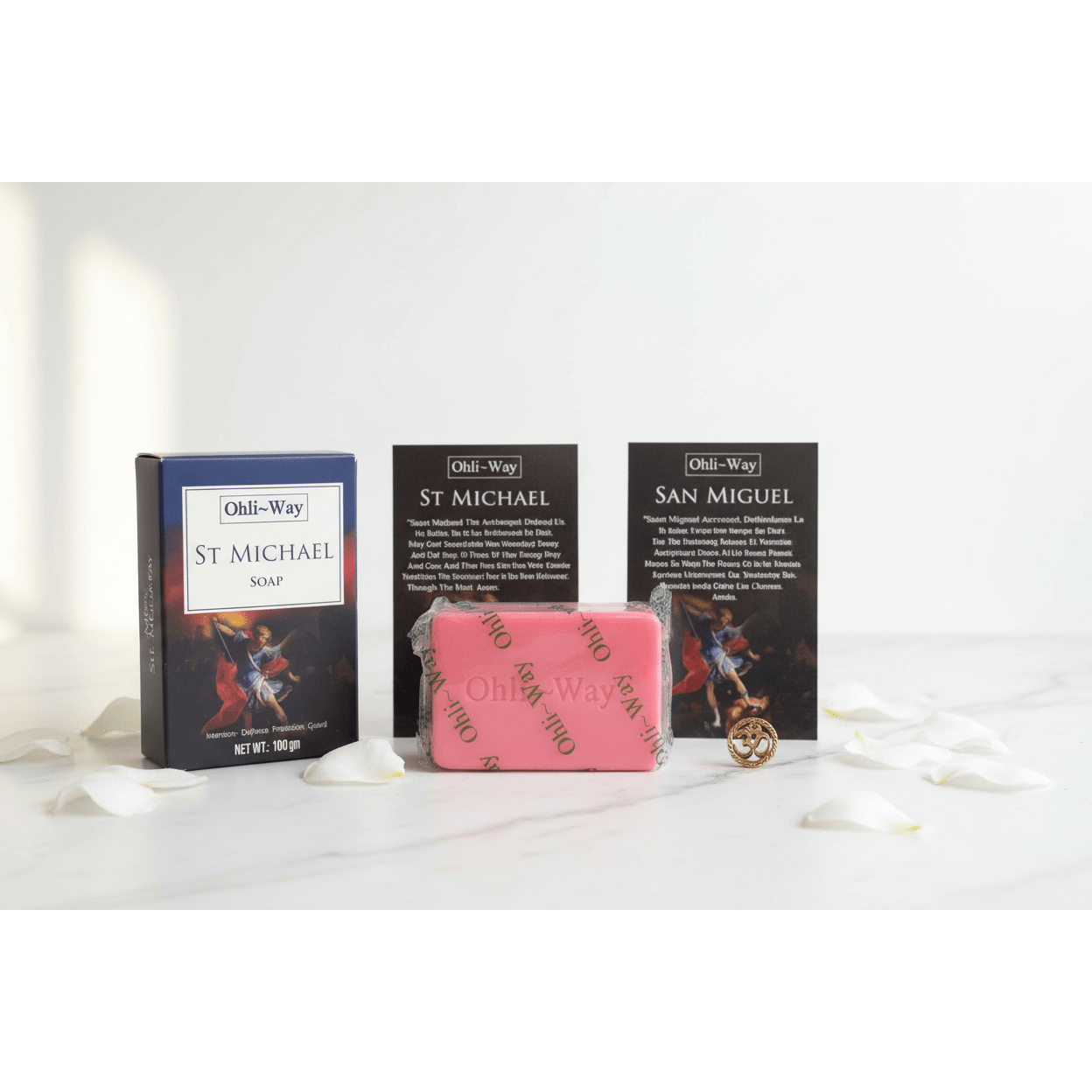St. Michael Protection Soap full product set on white marble surface, clean e-commerce display