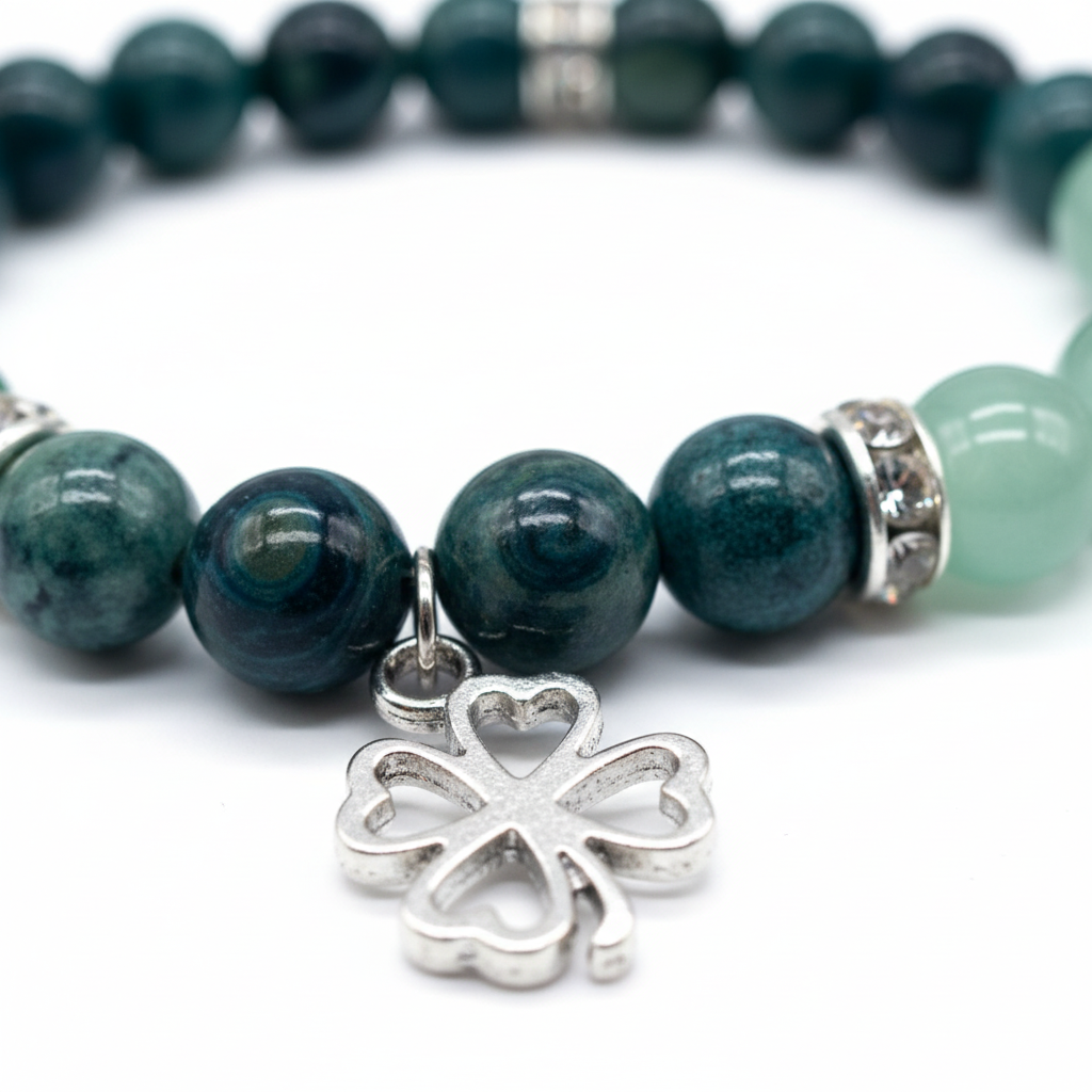 Kambaba Jasper and Green Aventurine Bracelet, 8mm, detail view