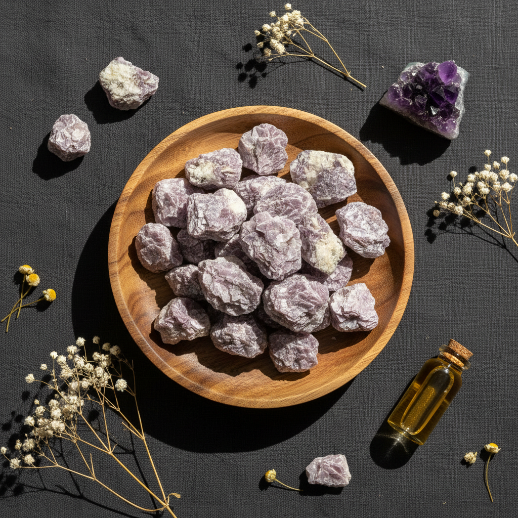Lepidolite Flat — Overhead Flat Lay