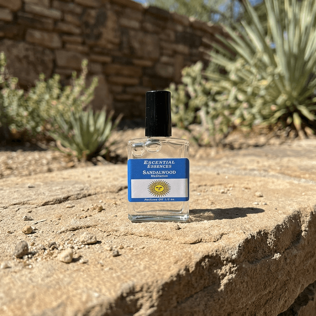 Ultra-realistic macro shot of tiny Summer Solstice essential oil bottle against textured background, emphasizing micro-engraved glass and clarity.