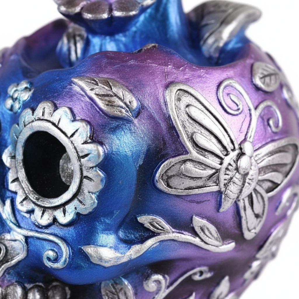 Metallic Skull Backflow Burner, 6 Inches, detail view
