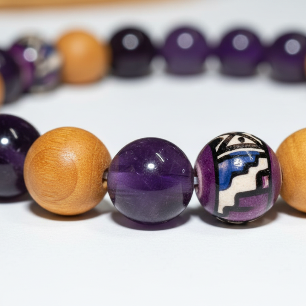 Palo Santo Amethyst Bracelet 8mm, detail view