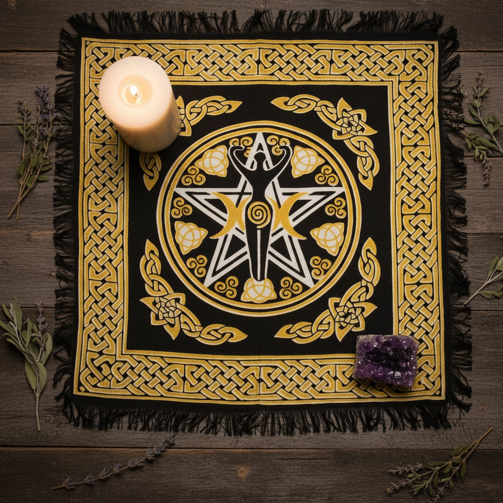 Pentagram Goddess Altar Cloth, 18 x 18 Inches, alternate view