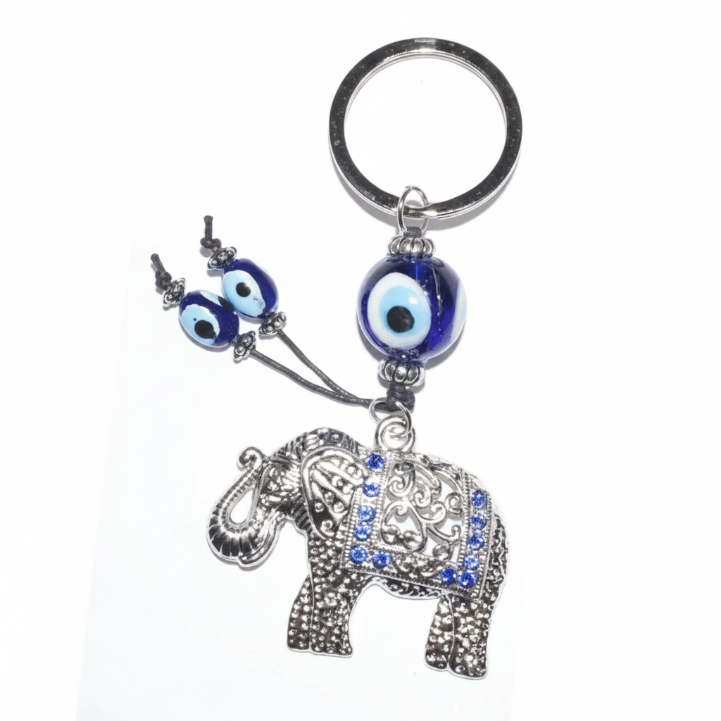 Elephant Evil Eye Keychain, 4.5 Inches