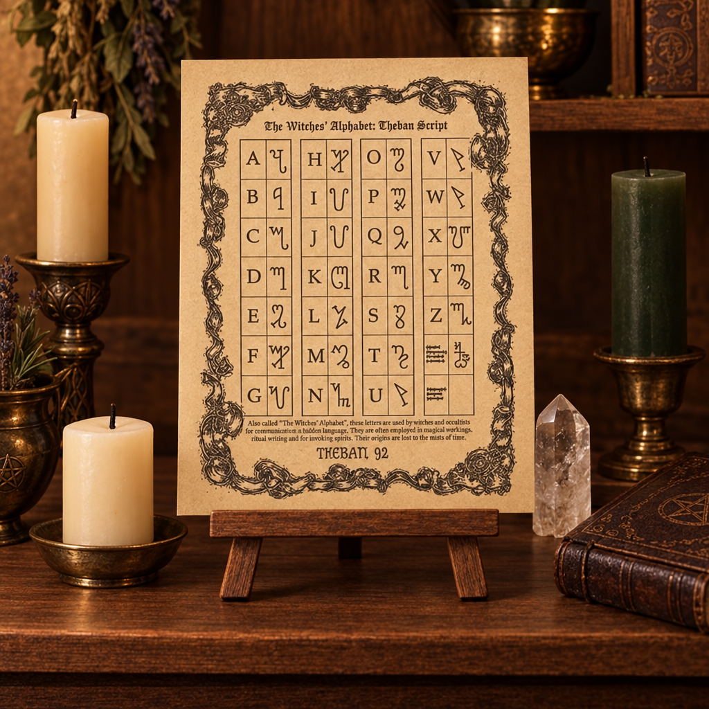 Witches' Alphabet Poster, Theban Script, by AzureGreen, 8.5 x 11 Inch, styled on altar