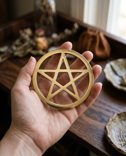 Brass Pentagram Altar Tile, 5.75"