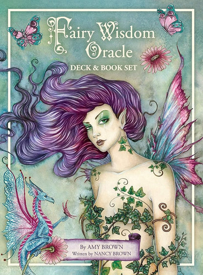 Fairy Wisdom Oracle Deck & Book Set: 64 Borderless Cards, Delicate, Whimsical Artwork by Fantasy Artist Amy Brown, Playful Fairies, Dragons and Elves, ... Fully Illustrated Hardcover Guidebook cover image
