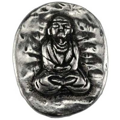 Buddha pocket stone in pewter with engraved Buddha image.