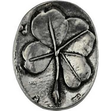 Clover pocket stone engraved with four-leaf clover for good luck, made of pewter, USA.