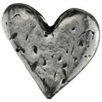 Heart-shaped pewter pocket stone with swirled design, 1 inch by 5/8 inch, made in USA.