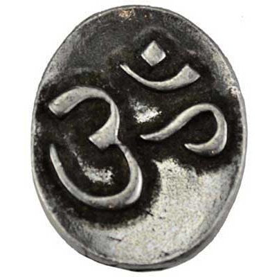 Om pocket stone made of pewter, featuring the Om symbol, 1" x 5/8", made in USA.