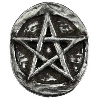 Pentagram pocket stone, embossed pewter for meditation and rituals, 1" x 5/8".