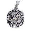 Goals amulet with silver-toned chain and intricate 1" pendant.