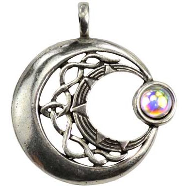 Venus Rising Celestial amulet with Celtic knotwork and gem.
