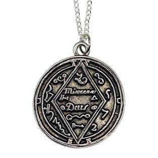 Give Knowledge amulet with silver-toned finish and 20-inch chain, enhancing wisdom and spiritual energy.