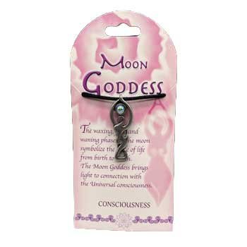 Moon Goddess amulet with phases of the moon symbolizing life cycle, includes cord.