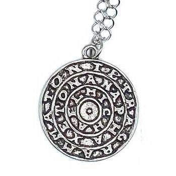 Magic Discovery amulet silver pendant with intricate design on 22.5" chain.