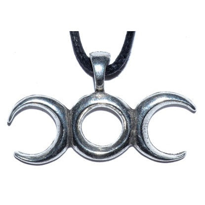 Wicca Balancing amulet with cord, pewter, crescent moon design.