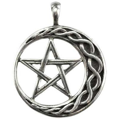 Braided Crescent Moon Pentagram Amulet, 1 1/4 Inch