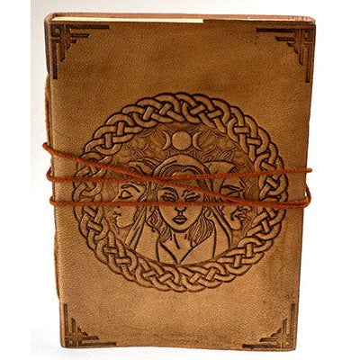 Triple Goddess Leather Blank Book with Cord, 5" x 7"