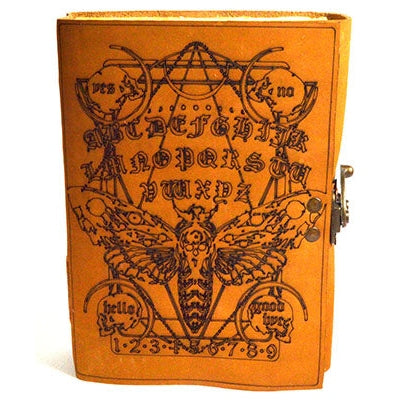Moth & Ouija Board aged looking paper leather w/ latch