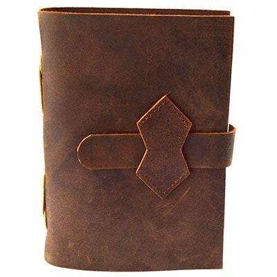 Brown Leather Journal w/ strap 4 1/2" x 6 1/2" - 240 pages - Unlined