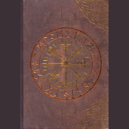 Rune journal with decorative cover for divination practices, featuring attached satin page saver.