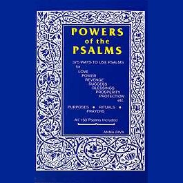 Powers of the Psalms book by Anna Riva with blue and white decorative cover detailing spiritual uses and rituals.