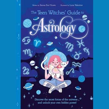 Teen Witches' Guide to Astrology book cover featuring zodiac symbols and a young witch with a cat.