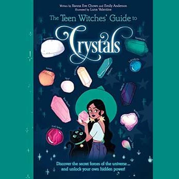 Teen Witches' Guide to Crystals book cover featuring a girl with crystals and a cat.