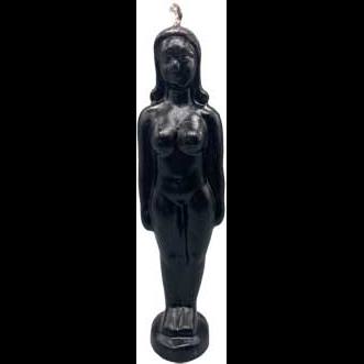 6 3/4" black woman candle for protection and spiritual energy work.