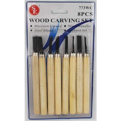 Candle carving set with 8 precision tools for wood and candle crafting.