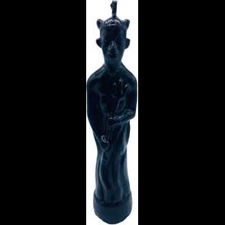 7 1/2" devil black candle shaped like a standing figure for spiritual rituals and protection