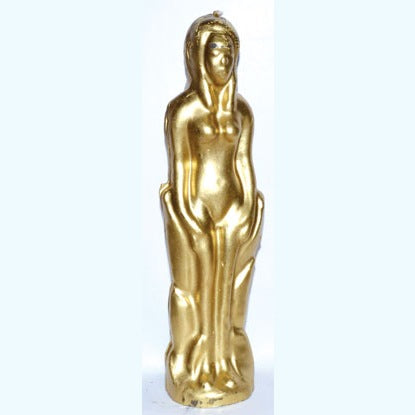 Gold 7-inch female figure candle symbolizing love, courage, and spiritual energy.
