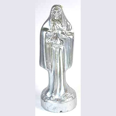 10" silver Holy Death figure candle for protection and spiritual rituals