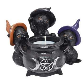 Witchy Cats around Cauldron tealight holder
