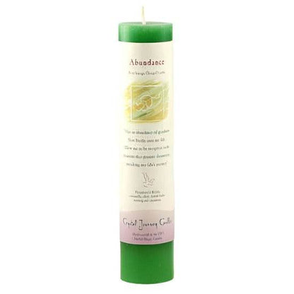 Abundance Reiki Charged Pillar Candle for prosperity and spiritual practices.