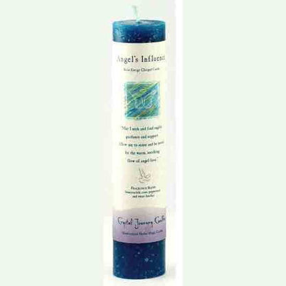 Decorative candle with text and color swatch on a white background