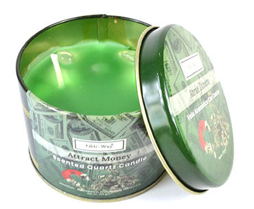 Atrae Dinero (Attract Money) quartz tin candle