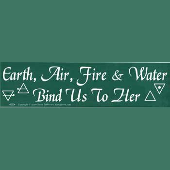 Earth, Air, Fire & Water Bind Us To Her bumper sticker