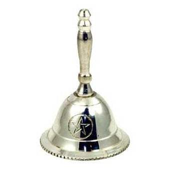 Silver-plated Altar Bell with Pentagram design for spiritual protection and energy cleansing, 2.5 inches