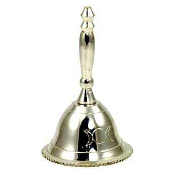 Triple Moon Altar Bell with lunar design for spiritual protection and energy cleansing in rituals, 2.5 inches
