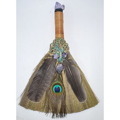 Ritual Cleansing Broom with Peacock Feather, 13 Inches