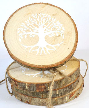 (set of 4) 4" Tree of Life wood coasters