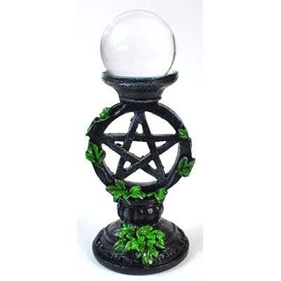 Clear Gazing Ball with Pentagram Stand, 7 Inches