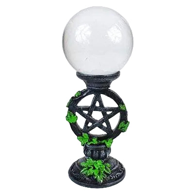 Decorative lamp with a pentagram design and greenery on a white background