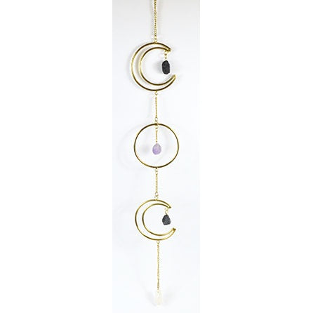 Triple Moon Wreath With Stones Wall Hanging, 22" x 3"