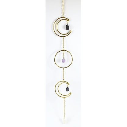 Triple Moon Wreath With Stones Wall Hanging, 22" x 3"