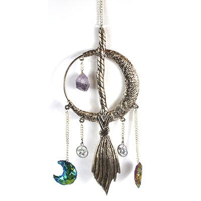 Moon and Broom Wall Hanging, 12" x 3 1/2"