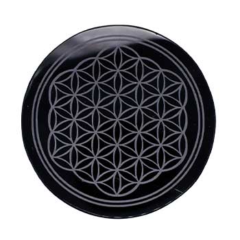 4" Obsidian, Black Flower of Life altar tile